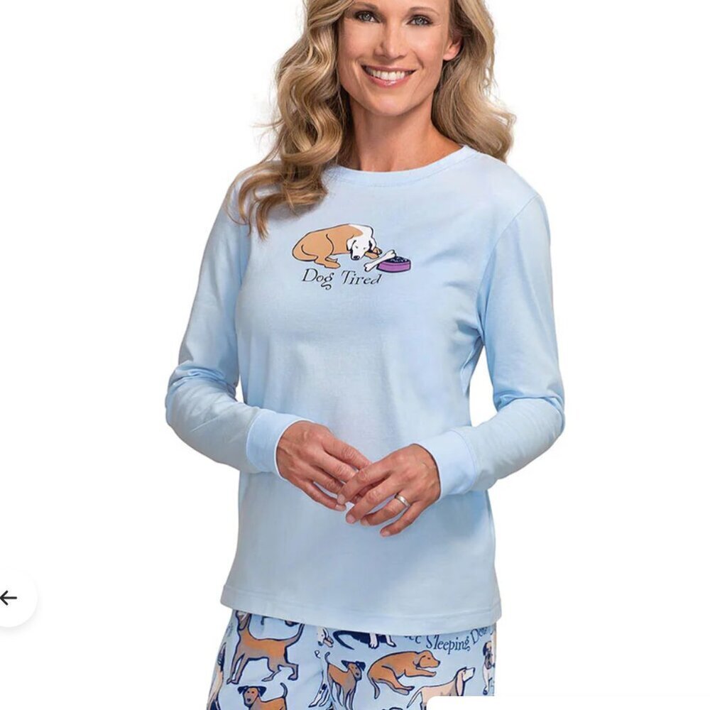 NWOT Pajamagram Dog Tired Blue Women's Long Sleeve Pajama Shirt Medium